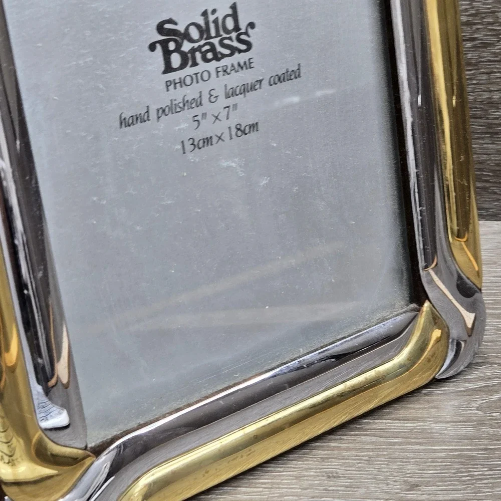 Vintage Solid Brass Two Tone Silver Gold Photo Picture Frame 5x7 Art Deco Korea